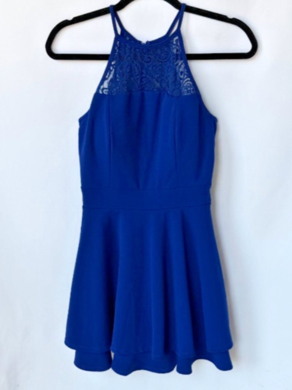 Emerald Sundae Blue Lace Halter Dress Skater Fit Flare Mini Size M
